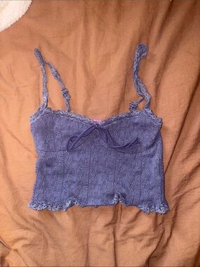 Lace Trim Navy Blue Cropped Cami Tank